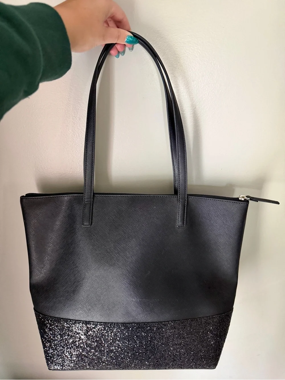 kate spade Black Saffiano Tote with Glitter Base